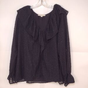 Loft Women's Black Semi -sheer Long Sleeve Top Size (XXL)
